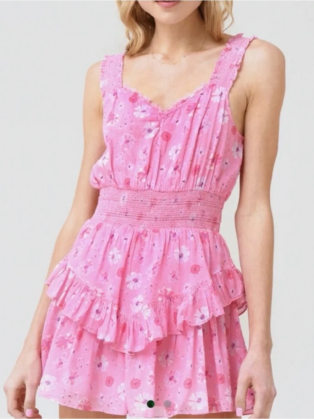 LoveShackFancy Pink Norelli Floral Ruffled
Mini Dress in Size Small